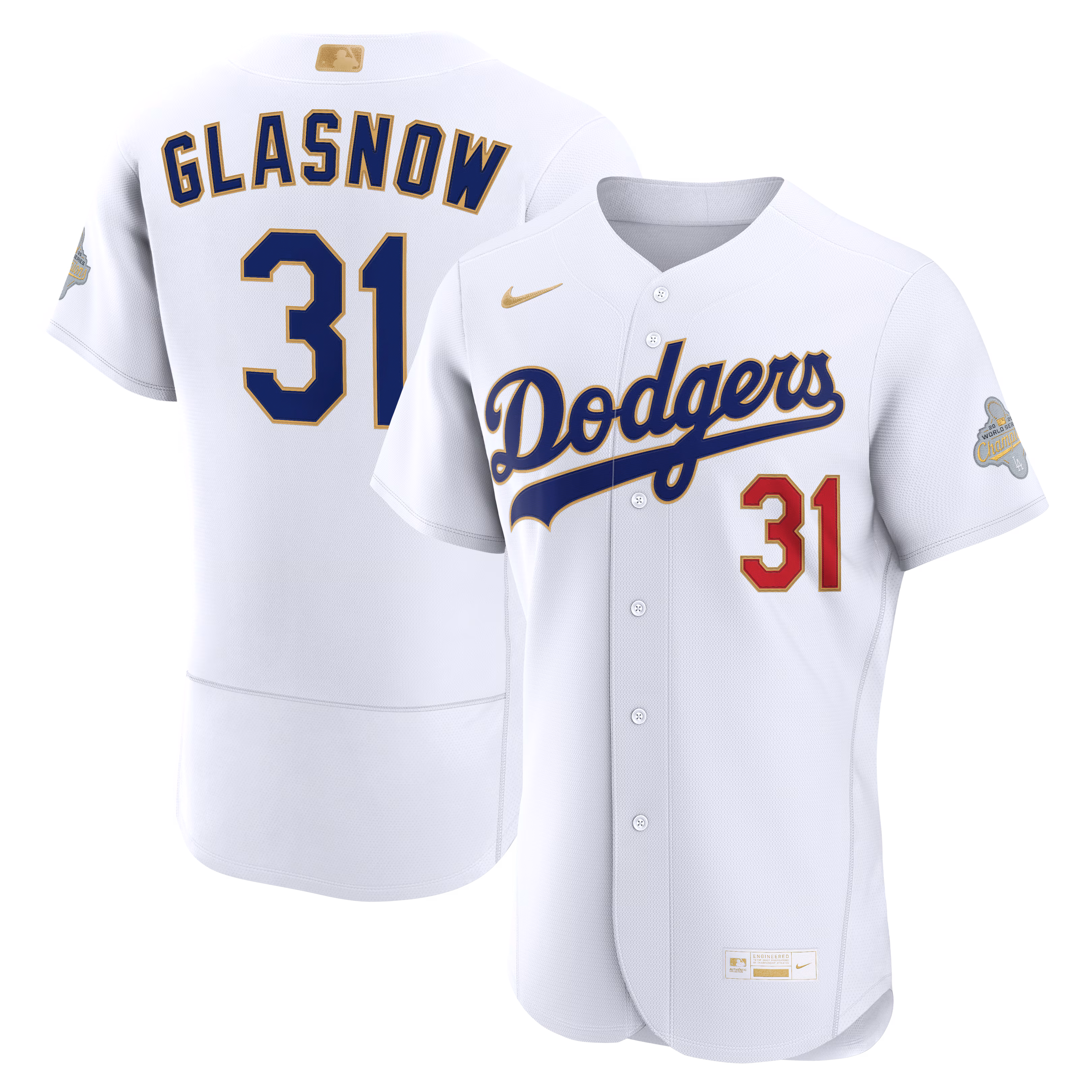 Los Angeles Dodgers Tyler Glasnow #31 White 2026 Gold Collection Authentic Jersey