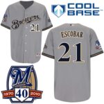 Milwaukee Brewers #21 Alcides Escobar Stitched Grey Cool Base Jersey