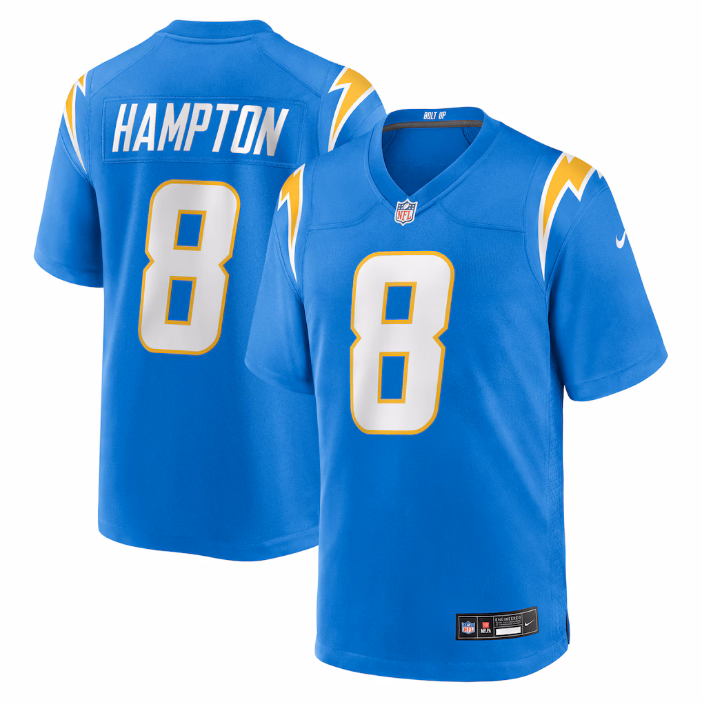 Omarion Hampton #8 Los Angeles Chargers  2025 NFL Draft First Round Pick Game Jersey - Powder Blue