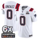 Christian Gonzalez #0 New England Patriots 6-Time Champions Patch Game Jersey - White