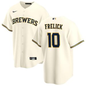 Men's Milwaukee Brewers #10 Sal Frelick  Cream Home Cool Base Jersey