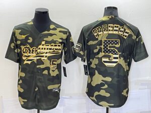 Men's Los Angeles Dodgers #5 Freddie Freeman Camo 2022 Armed Forces Day Cool Base Jersey