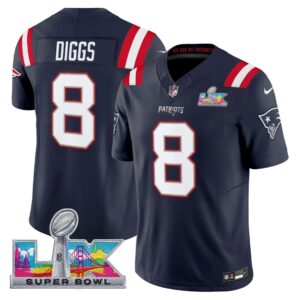 Stefon Diggs #8 New England Patriots Super Bowl LX Patch Navy Player Game Jersey