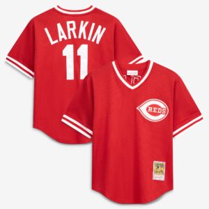 Youth Cincinnati Reds Barry Larkin #11 Mitchell & Ness Red Cooperstown Collection Mesh Batting Practice Jersey