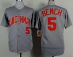 Mitchell And Ness 1969 Cincinnati Reds #5 Johnny Bench Grey Throwback Stitched Jersey