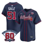 Chris Sale #51 Atlanta Braves 60th Patch Alternate Limited Player Jersey - Navy