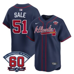Chris Sale #51 Atlanta Braves 60th Patch Alternate Limited Player Jersey - Navy