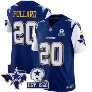 Tony Pollard #20 Cowboys Texas Patch Gold Trim Vapor Jersey - All Stitched