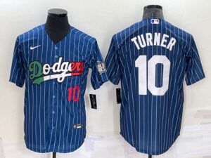 Men's  Los Angeles Dodgers #10 Justin Turner Blue Mexico World Series Throwback Stitched Cool Base Jersey