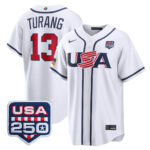 Brice Turang #13 USA Baseball 250th Patch 2026 World Baseball Classic Home Stadium Jersey - White