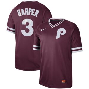 Men's  Philadelphia Phillies #3 Bryce Harper Maroon Cooperstown Collection Legend V-Neck Jersey