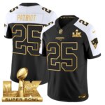 Patriot #25 New England Patriots Super Bowl LX Gold Patch Vapor Limited Game Jersey - All Stitched
