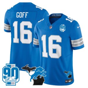 Jared Goff #16 Detroit Lion 2025 Michigan & 90th Year Patch Vapor Jersey - All Stitched