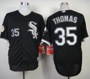 Chicago White Sox #35 Frank Thomas Black w75th Anniversary Commemorative Patch Stitched Jersey