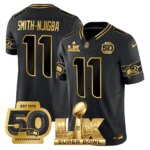 Smith-Njigba #11 Seattle Seahawks Super Bowl LX Gold Patch Game Jersey - All Stitched