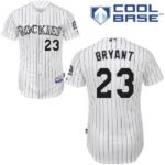 Men's Colorado Rockies #23 Kris Bryant White Cool Base Stitched Jersey