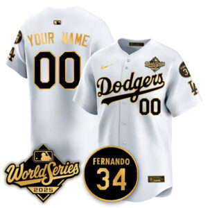 Custom Los Angeles Dodgers 2025 National League Champions Jersey - All Stitched White Gold