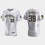 Men's Milwaukee Brewers #39 Corbin Burnes White Flex Base Home Jersey