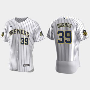 Men's Milwaukee Brewers #39 Corbin Burnes White Flex Base Home Jersey