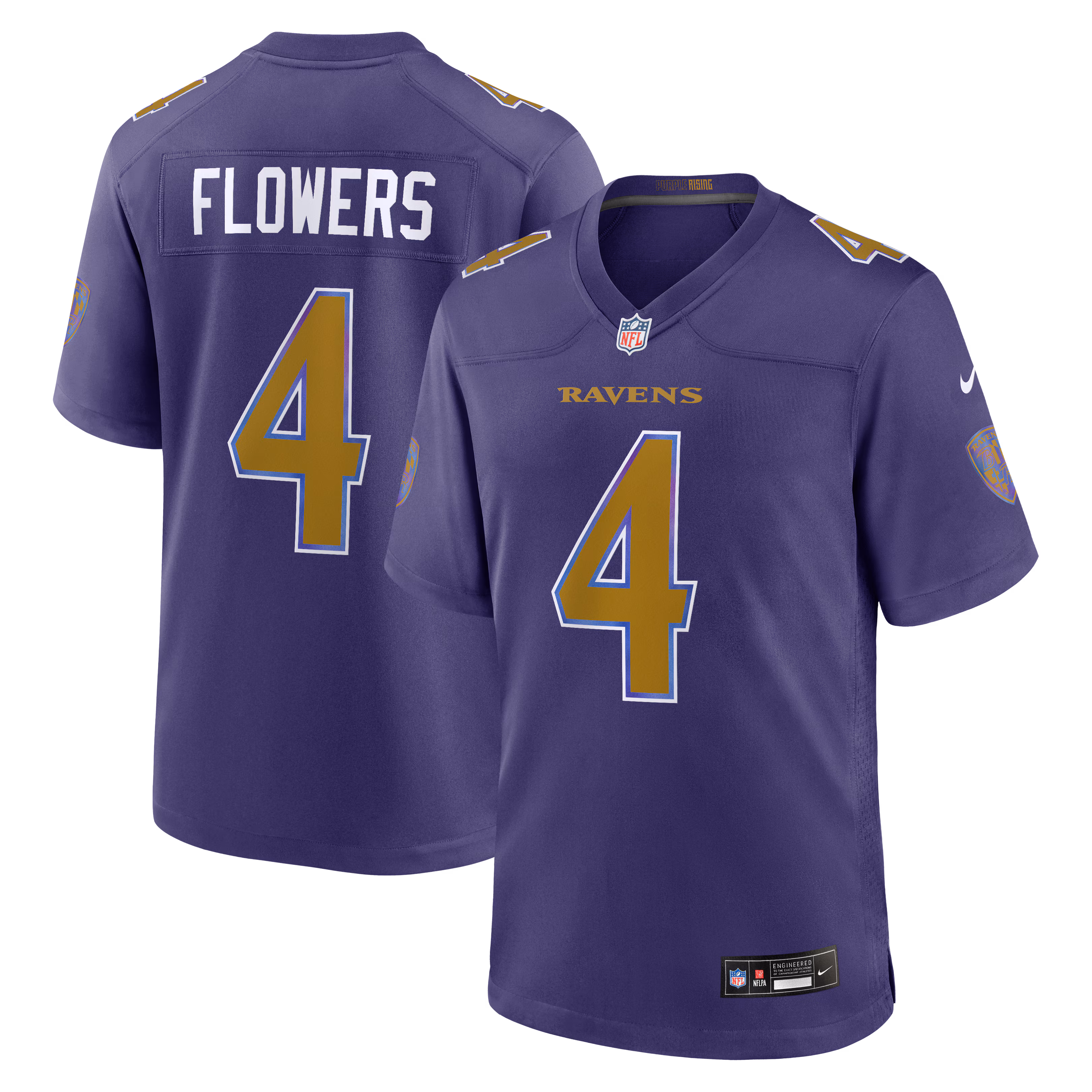 Men's Baltimore Ravens Zay Flowers #4 Purple Alternate Game Jersey