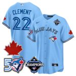 Ernie Clement #22 Toronto Blue Jays 50th Red Maple Leaf Patch World Series Limited Jersey Stitched - Light Blue