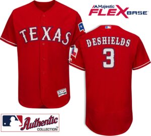 Men's Texas Rangers #3 Delino Deshields Alternate Majestic Red On-Field Flexbase Jersey