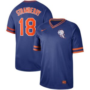 Men's  New York Mets #18 Darryl Strawberry Royal Cooperstown Collection Legend V-Neck Jersey