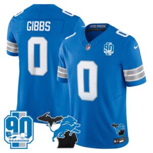 Jahmyr Gibbs #0 Detroit Lion 2025 Michigan & 90th Year Patch Vapor Jersey - All Stitched