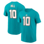 Men's Tyreek Hill Aqua Miami Dolphins Player Name & Number T-Shirt