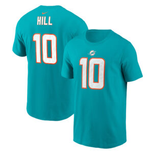 Men's Tyreek Hill Aqua Miami Dolphins Player Name & Number T-Shirt
