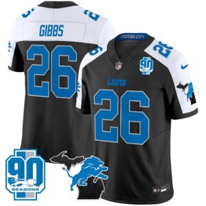 Jahmyr Gibbs #26 Detroit Lion 2025 Michigan & 90th Year Patch Vapor Jersey - All Stitched