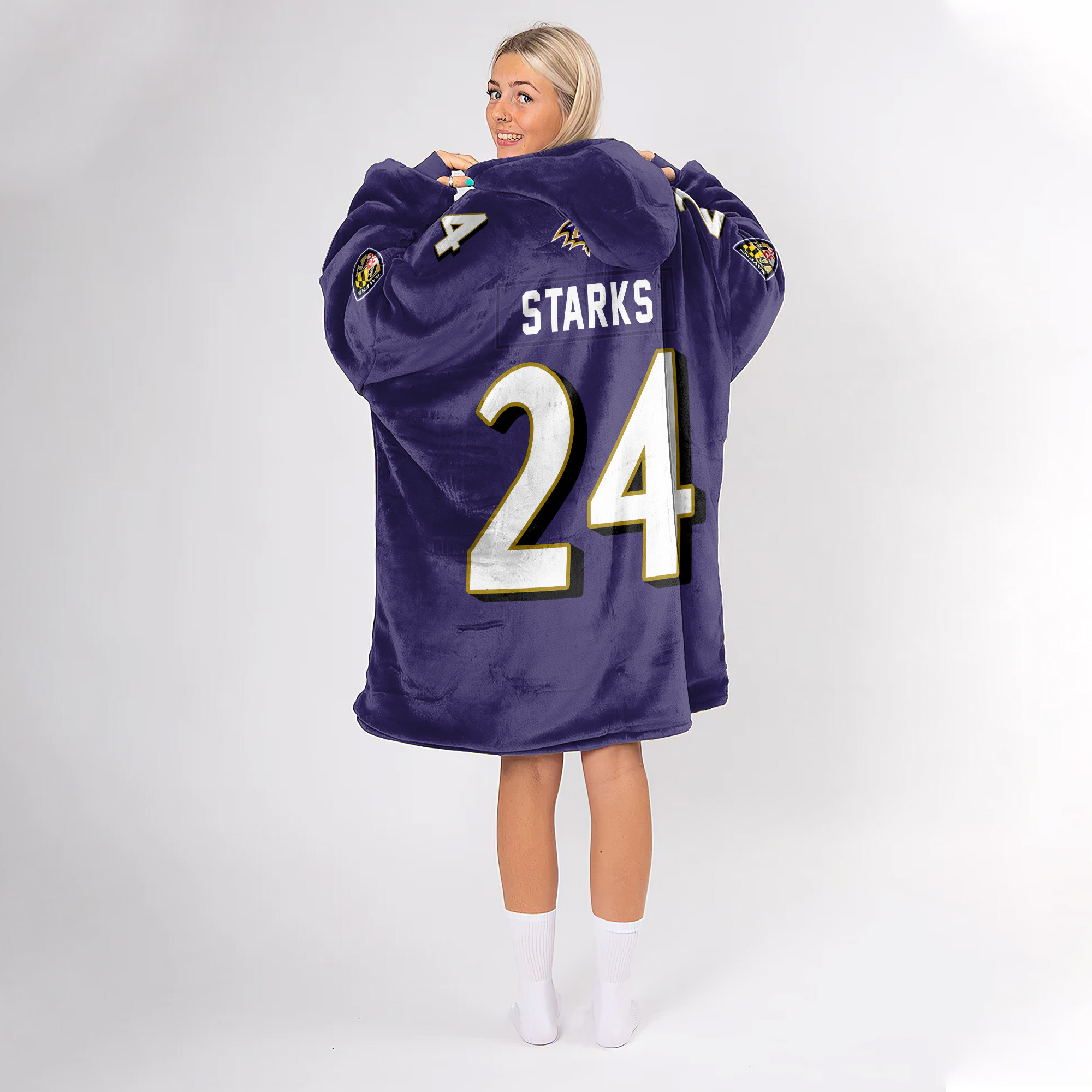 Adult 24 Baltimore Football Unisex Blanket Hoodie - Image 5