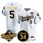 Freddie Freeman #5 Los Angeles Dodgers 2025 National League Champions Jersey - Stitched White Gold