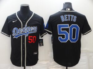 Men's  Los Angeles Dodgers #50 Mookie Betts Black Cool Base Jersey