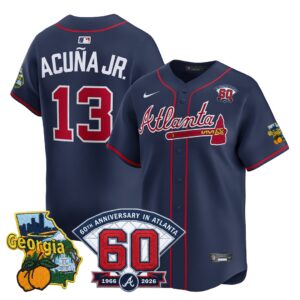 Ronald Acuña Jr. #13 Atlanta Braves 60th Patch Alternate Limited Player Jersey - Navy