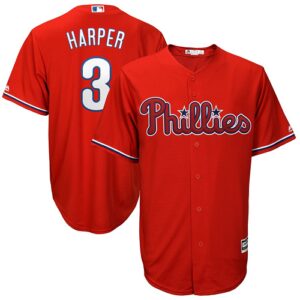 Men's Philadelphia Phillies #3 Bryce Harper Majestic Official Cool Base Player Scarlet Jersey