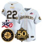 Bryan Woo #22 Seattle Mariners 250th Anniversary & AL West Vapor Premier Limited Jersey - White Gold