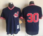 Mitchell And Ness 1986 Cleveland Indians #30 Joe Carter Blue Throwback Stitched Jersey