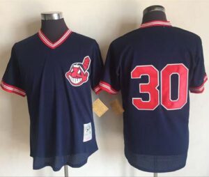Mitchell And Ness 1986 Cleveland Indians #30 Joe Carter Blue Throwback Stitched Jersey