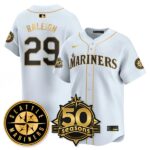 Cal Raleigh #29 Seattle Mariners 50th Anniversary & AL West Vapor Premier Limited Jersey - White Gold