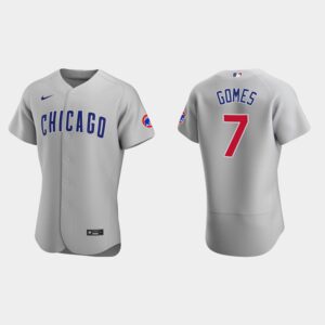 Men's Chicago Cubs #7 Yan Gomes Gray Road Flex Base Jersey