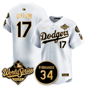 Shohei Ohtani #17 Los Angeles Dodgers 2025 National League Champions Jersey - Stitched White Gold