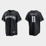 Men's Milwaukee Brewers #11 Rowdy Tellez Black White 2021 All Black Fashion Jersey