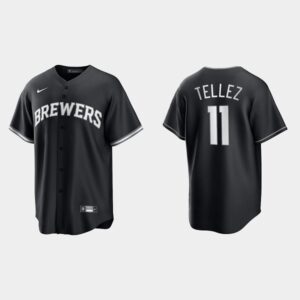 Men's Milwaukee Brewers #11 Rowdy Tellez Black White 2021 All Black Fashion Jersey
