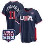 Gunnar Henderson #11 USA Baseball 250th Patch 2026 World Baseball Classic Road Stadium Jersey - Navy
