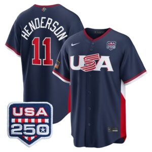 Gunnar Henderson #11 USA Baseball 250th Patch 2026 World Baseball Classic Road Stadium Jersey - Navy