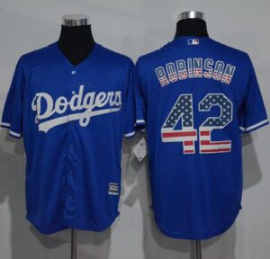 Los Angeles Dodgers #42 Jackie Robinson Blue USA Flag Fashion Stitched Jersey