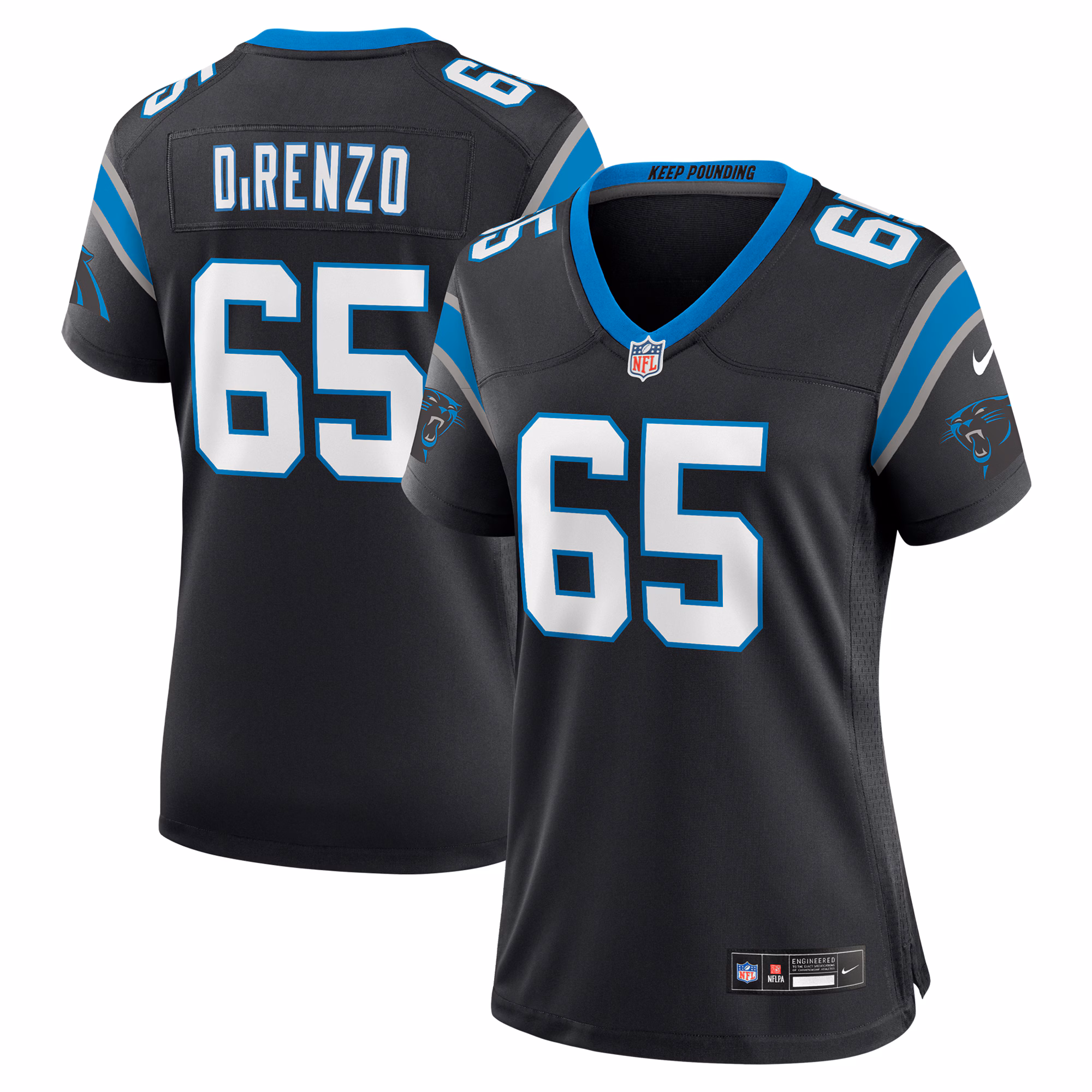 J.D. DiRenzo Carolina Panthers Women's  Game Jersey -  Black