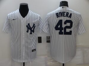 Men's  New York Yankees #42 Mariano Rivera White Strip Cool Base Stitched Jersey