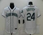 Men's Seattle Mariners #24 Ken Griffey Jr. White Stitched Flex Base  Jersey